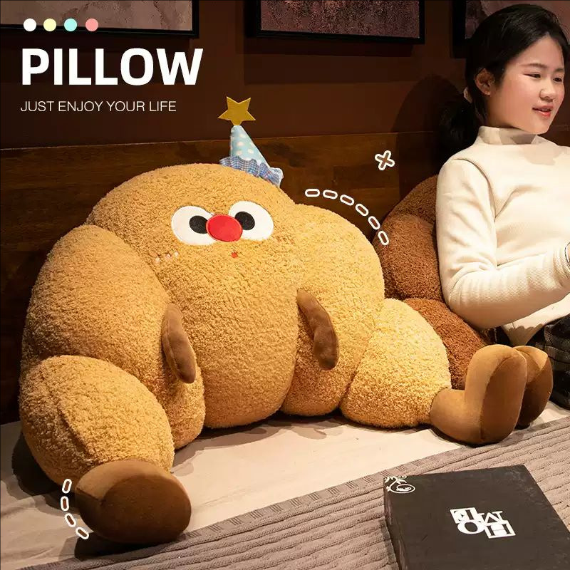 Creative Croissant Bedside Cushion Soft Bag Waist Pillow Large Backrest Bed Dormitory Student Pillow Bed Pillow