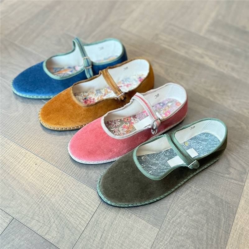 Niche Vintage Ballet Mary Jane Women's Shoes Velvet Buckle Flat Shallow Mouth Single Shoes Milk Shoes Handmade Cloth Shoes