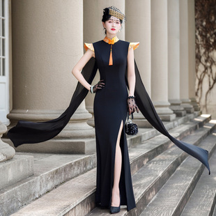 2025 New Model Factory Direct Elastic No-Iron Slim Fit Flying Sleeve Improved Extended Annual Sale Lightweight Cheongsam Dress