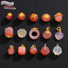 天然绯红盐源玛瑙小滴溜吊坠 合金水晶玛瑙隔珠散珠 diy饰品配件