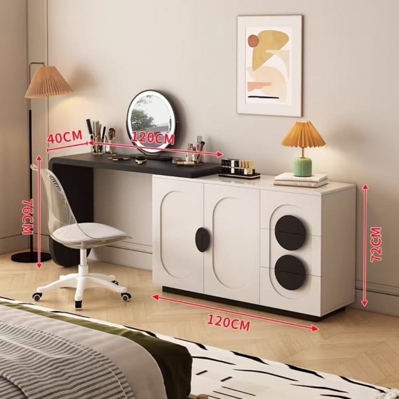 Mesa de maquillaje de sentido premium de diseñador minimalista moderno, armario de almacenamiento de tocador minimalista italiano, dormitorio de estilo crema integrado