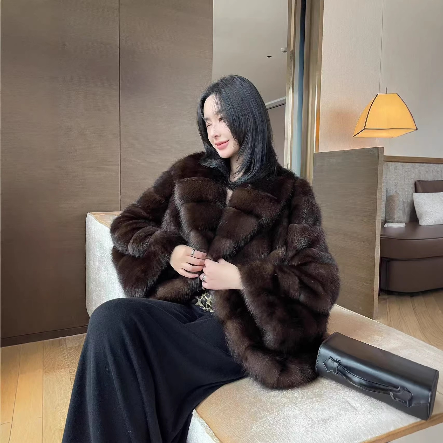 2026 New Cross-Border Faux Sable High-Quality Vintage Fashion Mid-Length Warm Fur Coat for Women