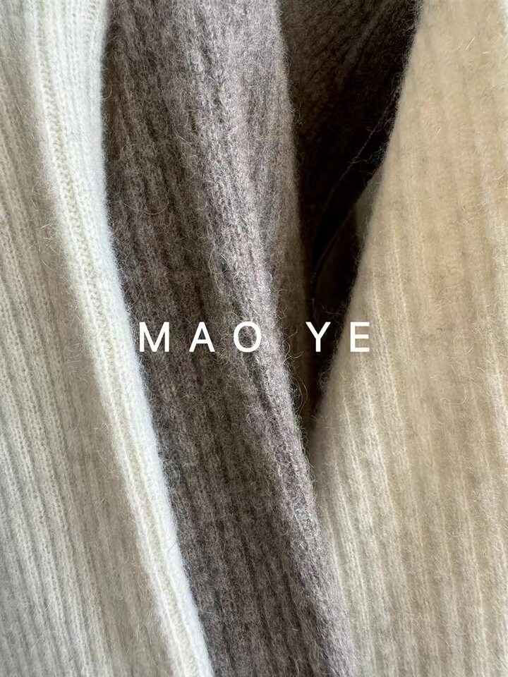 Áo khoác cardigan len lông cừu nguyên chất dài tay cổ bán cao, khóa kéo đôi, sọc gân dọc tôn dáng — Màu cà phê, Màu tự nhiên, màu đen chi tiết 16