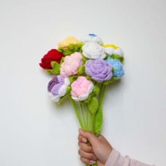 成品手工编织玫瑰花仿真花编织花手工花diy毛线编织自制钩针花束