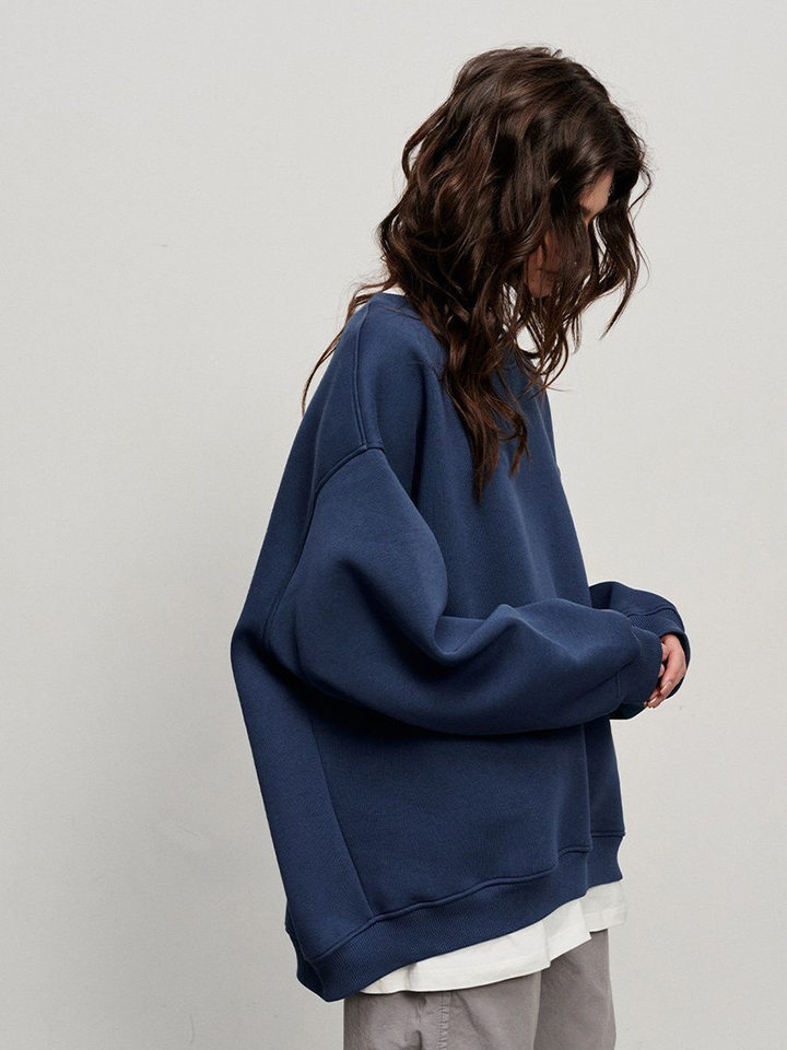 Áo sweatshirt nữ cổ tròn dáng rộng oversize tay dài chất liệu nỉ lông — Hoa màu xám, Màu cà phê, Màu trắng, Xanh navy chi tiết 17