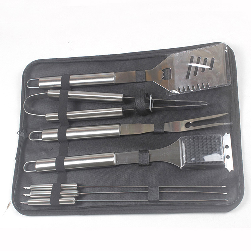 [Fuente de fábrica] de acero inoxidable barbacoa parrilla traje de barbacoa bolsa de tela de 8 piezas conjunto de herramientas al aire libre barbacoa carne tenedor