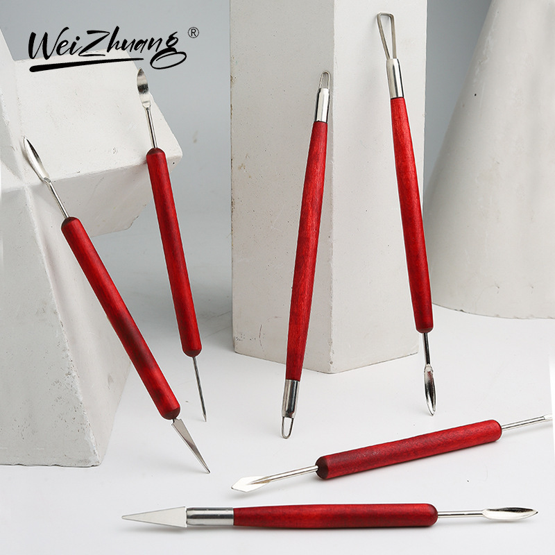 Cross-border 6 pieces of suit clay tools DIY stone double-headed lace knife ceramic red wood clay carving knife embryo repair Cross-border 6 pieces of suit clay tools DIY stone double-headed lace knife ceramic red wood clay carving knife embryo repair