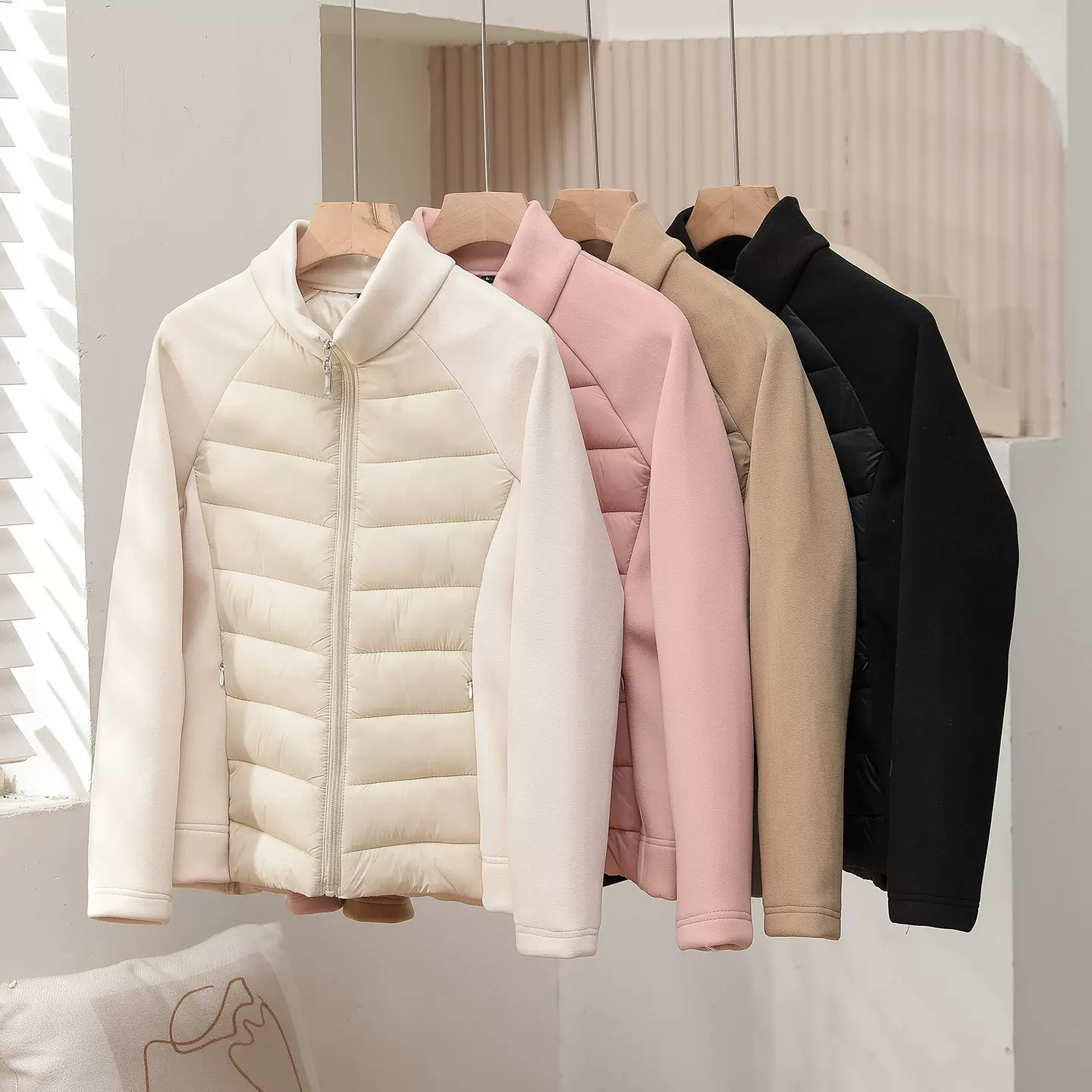 拼接运动瑜伽棉服女士保暖立领修身晨跑户外轻薄秋冬防风棉衣外套