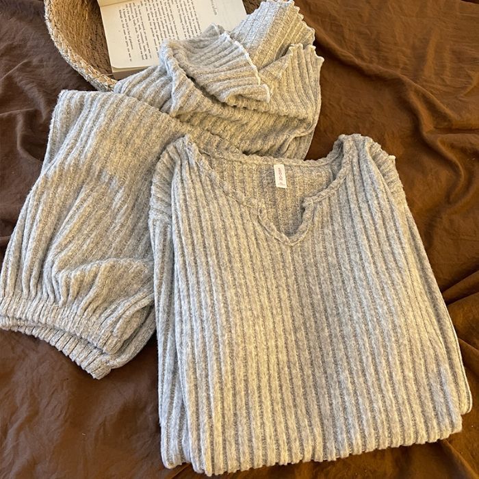 2026 Women's Pajamas Autumn/Winter New Cashmere Ribbed Set with Chest Pads, Round Neck, Long Sleeves, and Long Pants, Suitable for Outdoor Wear 2026 Women's Pajamas Autumn/Winter New Cashmere Ribbed Set with Chest Pads, Round Neck, Long Sleeves, and Long Pants, Suitable for Outdoor Wear