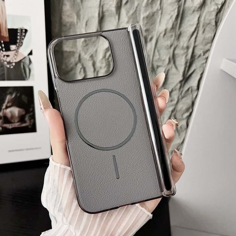 Magnetic mid-axis fine circle leather pattern JU inscription - gray