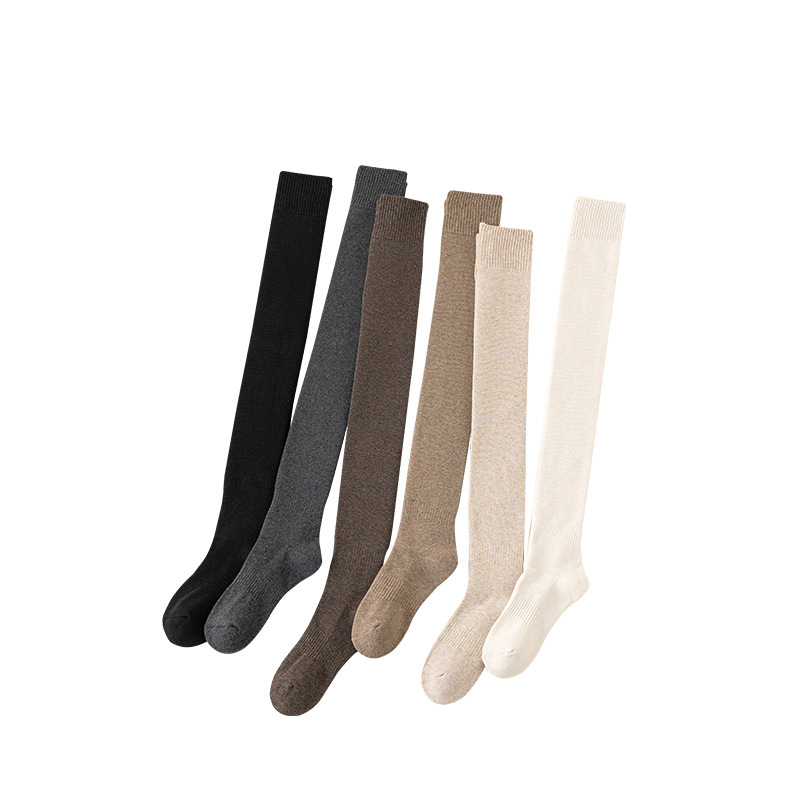 Calcetines de rodilla de otoño e invierno medias de mujer calcetines de muslo calcetines altos sobre la rodilla calcetines de algodón con forro de lana engrosada calcetines de Terry antideslizantes