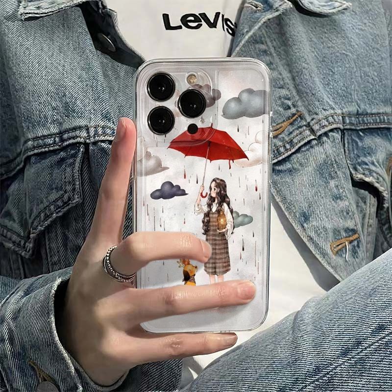 Cover protettiva per iphone con design ragazza con ombrello_voghion.com