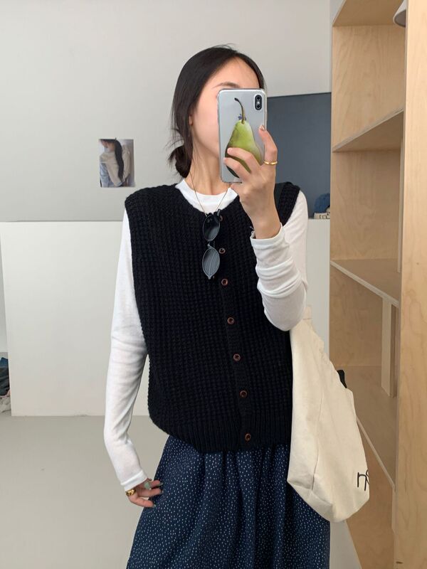 十三行女装秋季小众简约百搭基础款粗针休闲马甲法式叠穿针织背心|undefined
