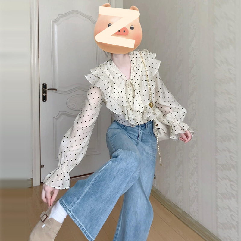 法式荷叶边波点衬衫女早春季2025新款春秋高级感穿搭衬衣长袖上衣|undefined