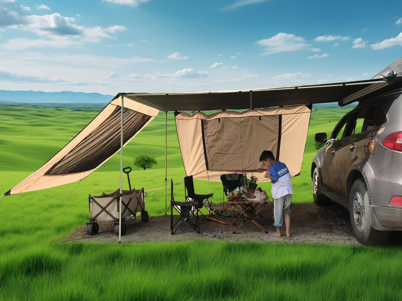 Wholesale Outdoor Car Canopy Side Cloth, Car Side Tent Side Cloth, Sunshade Tent Accessories, Windproof and Rainproof Side Cloth, Heavy Rain Protection