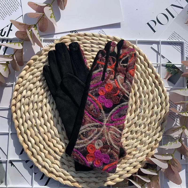 冬の手袋ファッション民族風刺繍手袋屋外保温ダウンしない手袋|undefined