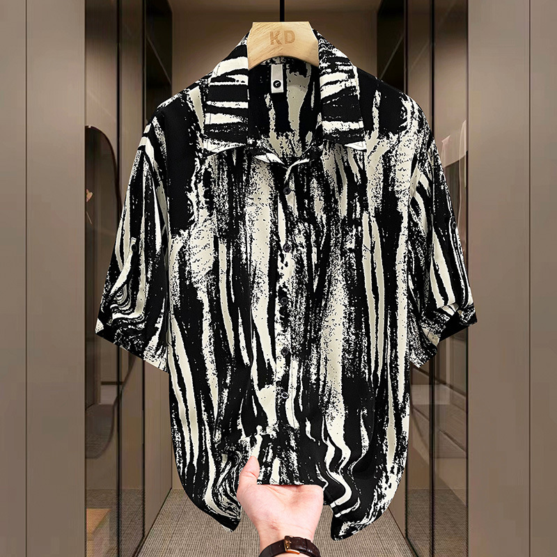 Supports Cross-Border Sales of Men's Summer Short-Sleeved Printed Shirts, Youth Shirts, Popular Fashion Trendy Short-Sleeved Shirts for Men