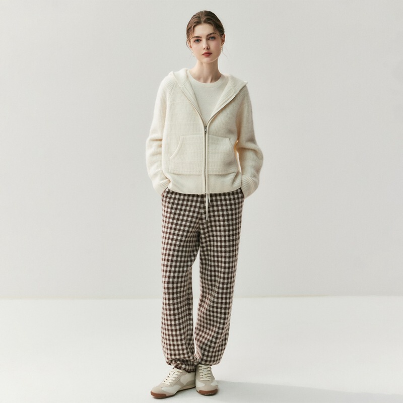 2025 New Autumn and Winter Women's Cashmere Cardigan Heavy-Duty Thickeneded Versatile Hooded Cardigan with Pockets