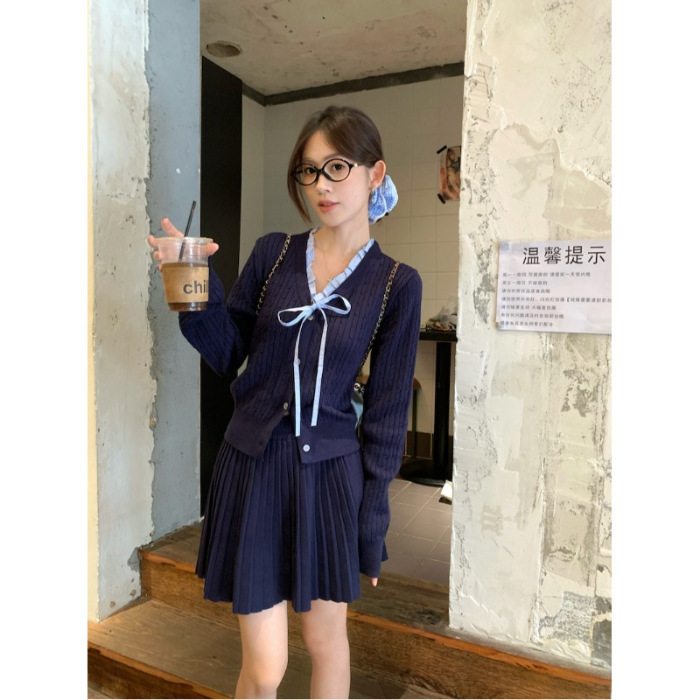 早秋学院风针织连衣裙子女2025新款小个子香风miu系穿搭一整套装|undefined