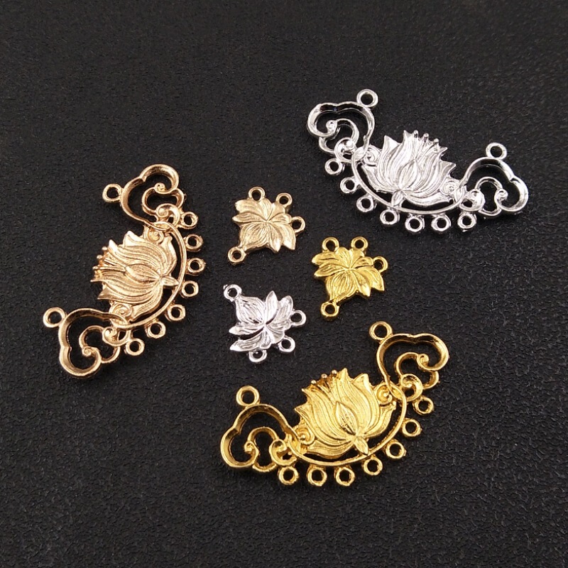 Factory direct alloy Lotus porous tassel link piece ancient wind hair hair Crown Bride hair accessories handmade materials Factory direct alloy Lotus porous tassel link piece ancient wind hair hair Crown Bride hair accessories handmade materials