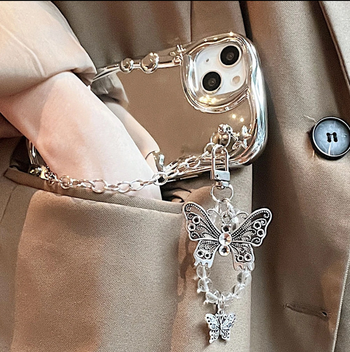 Advanced Electroplated Mirror Phone Case With Bow Chain Design_voghion.com