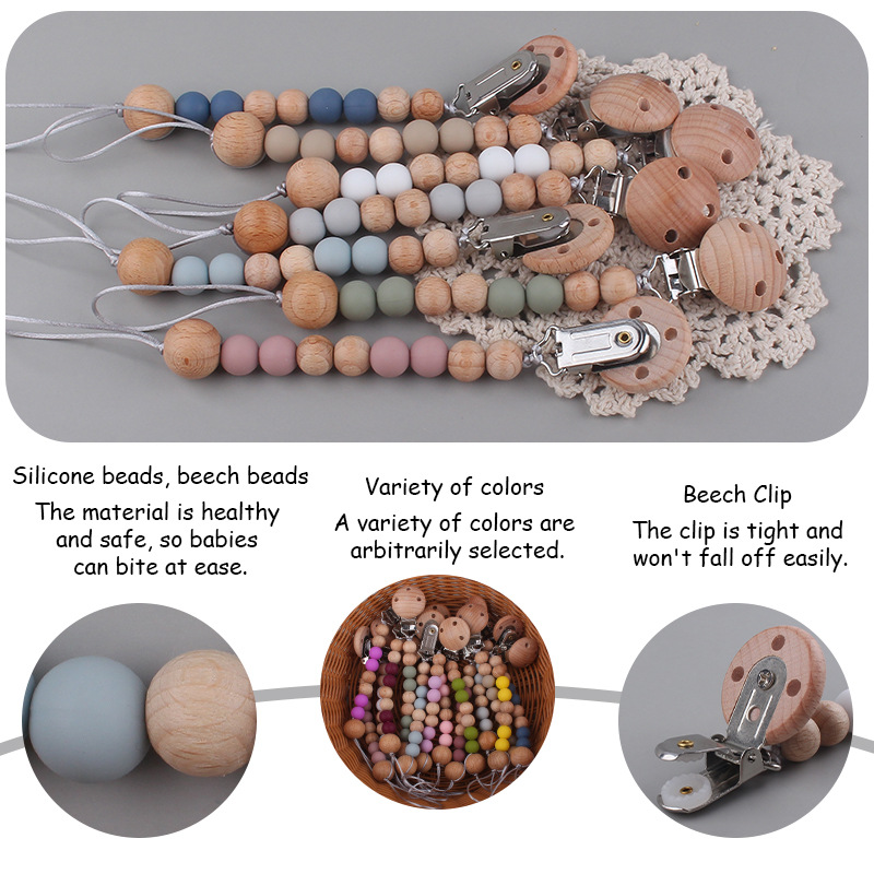 Suministros para bebés Haya agujero redondo clip calmante bebé cuentas de silicona juguete molar Cadena de pezón cadena anti-caída Nuevo