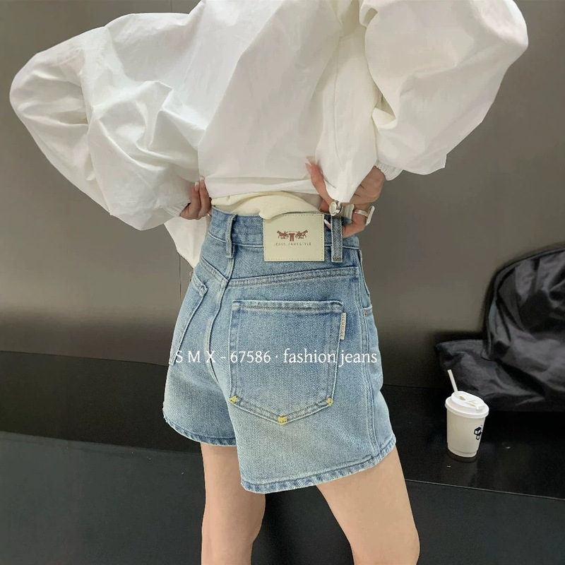 Sm X Brand 26 Summer New High-Waisted Four-Way Stretch Denim Shorts Fashionable Straight-Leg Stylish Hot Pants 67586