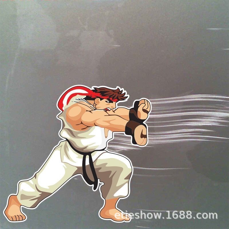 Car cartoon street fighter Boxing Champion Scratch personality creative animation electric car motorcycle helmet decoration sticker