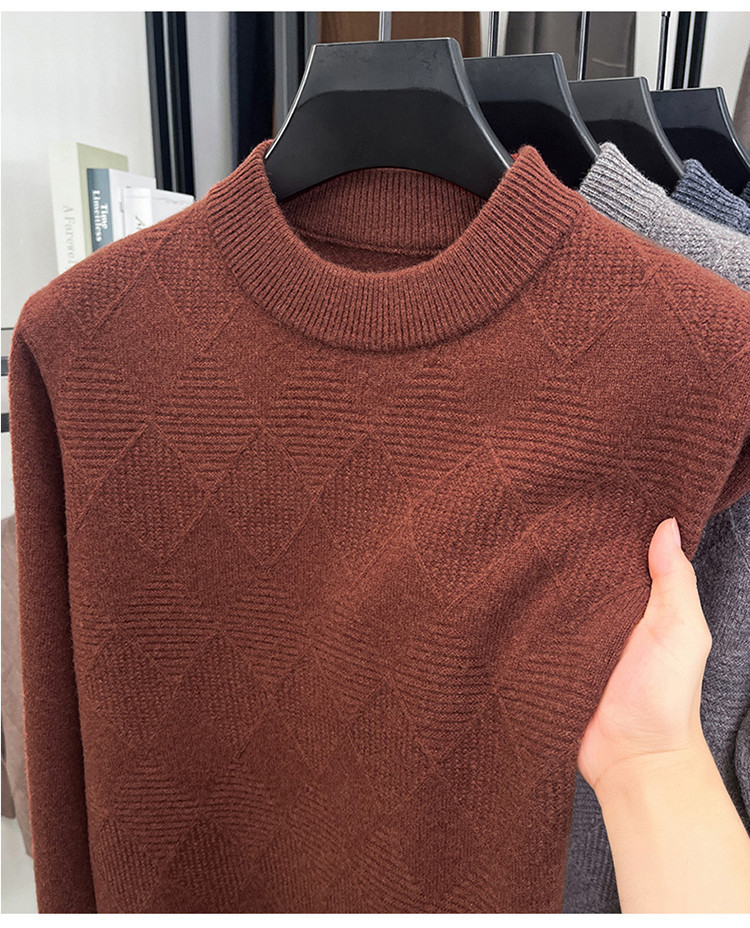 Jacquard básico nuevo color sólido de lana de oveja hombre medio cuello bajo camiseta de punto casual suéter de lana de alto nivel