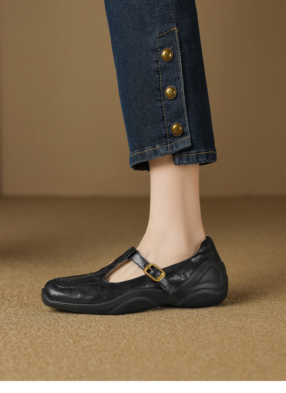 Giày sandal nữ quai ngang mũi nhọn đế dày da cừu buộc dây — màu nâu chi tiết 16