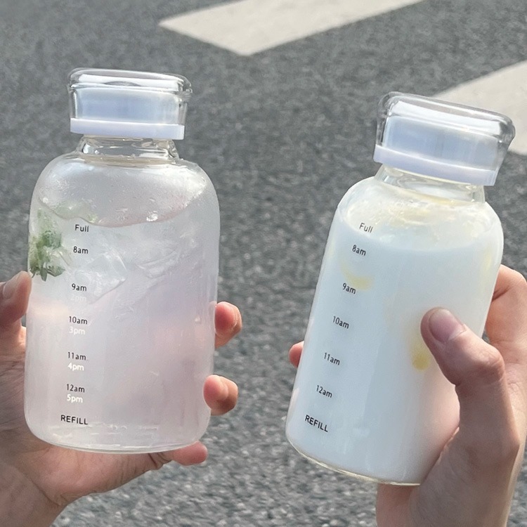 玻璃水杯女生耐高温吸管果茶杯男士刻度牛奶杯大容量户外便携水瓶