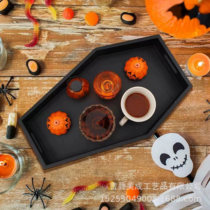 Трансграничная коробка для хранения Хэллоуина деревянная готическая тарелка для хранения гроба