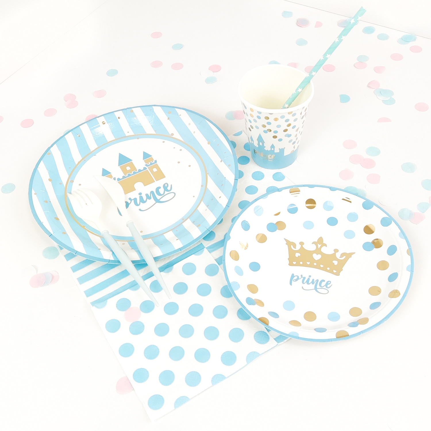 【】亞馬遜燙金生日紙盤餐具套裝紙杯紙巾男孩生日聚會裝飾