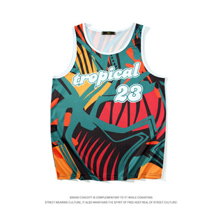 Lightweight Breathable Printed Tropical Rainforest Series Exaggerated Graffiti Color Matching Basketball Suit Jersey No.23 Training Vest