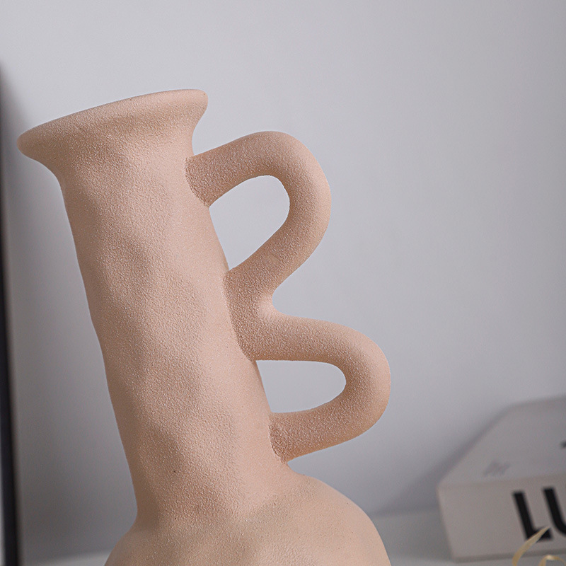 Florero de gres de estilo europeo esmerilado cerámica pequeño florero vintage flor seca flor creativo florero escritorio decoración del hogar