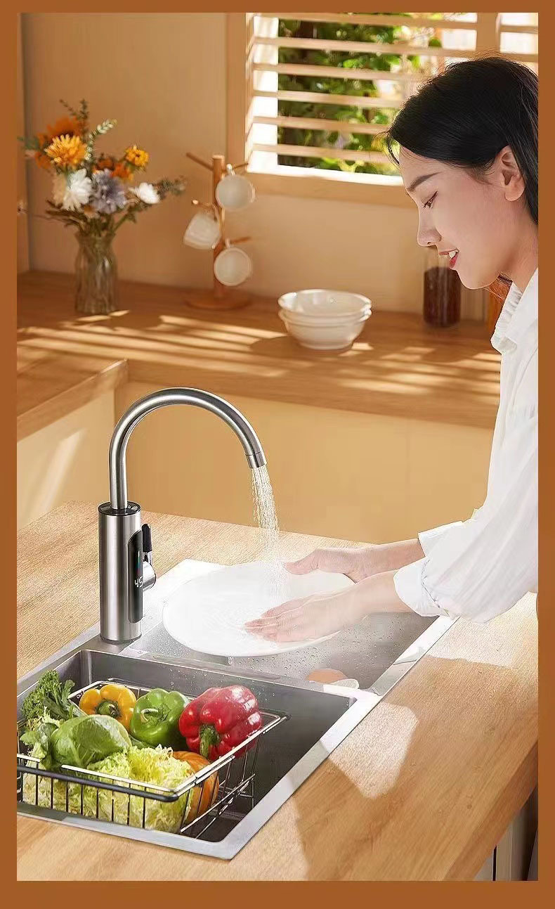 Foreign Trade Stainless Steel Electric Faucet Instant Kitchen Vegetable Washing Hot And Cold Dual-purpose Intelligent Digital Display