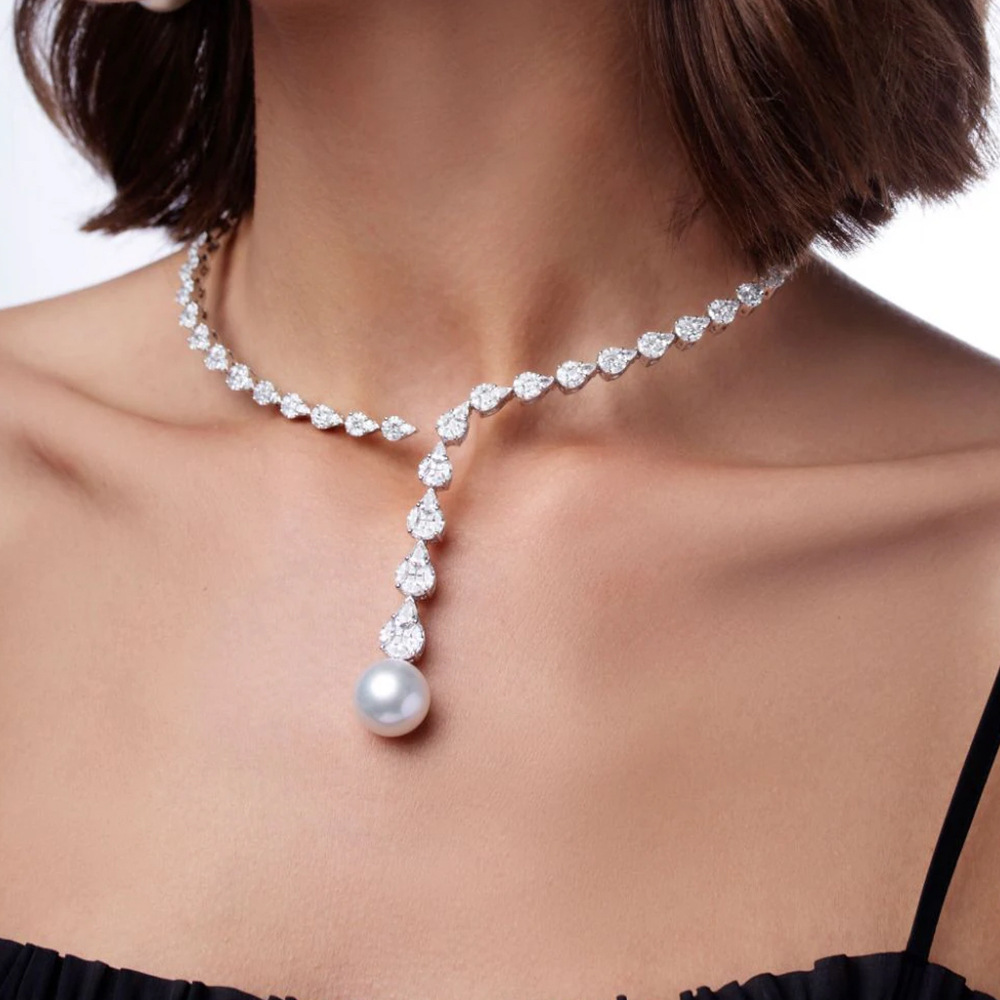 AliExpress venta caliente de perlas clavícula de collar de diamante francés retrógrado collar ajustable