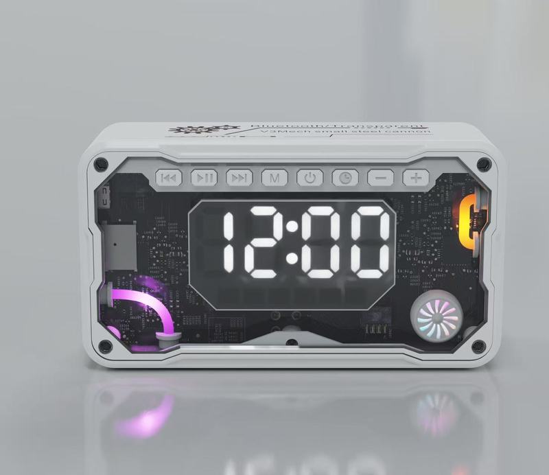 新品跨境V3透明机甲RGB灯光便携式桌面闹钟音响小钢炮蓝牙音箱礼|undefined