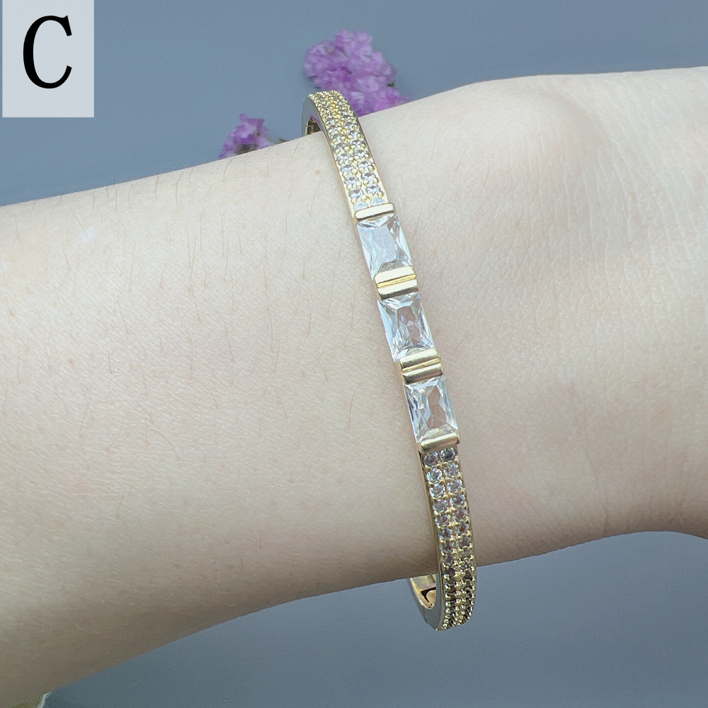 Anniversary Occasion Copper Material Simple Style Water Droplets Copper Inlay Zircon Bangle
