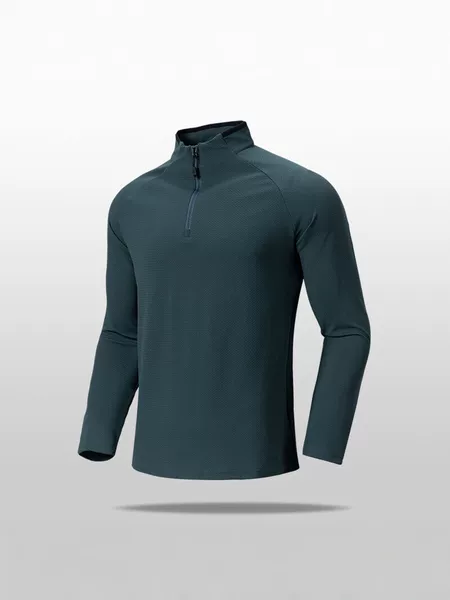 Men's Stand Collar Half-Zip Sports Sweatshirt, Spring and Autumn Outdoor Quick-Dry Warm Long-Sleeve Solid Color Casual Top