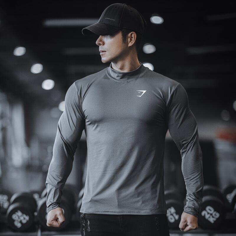 Cross-Border Gym American Men's Sports and Leisure Running Fitness Exercise Elastic Breathable Quick-Drying Bottoming Long-Sleeved T-Shirt Trendy