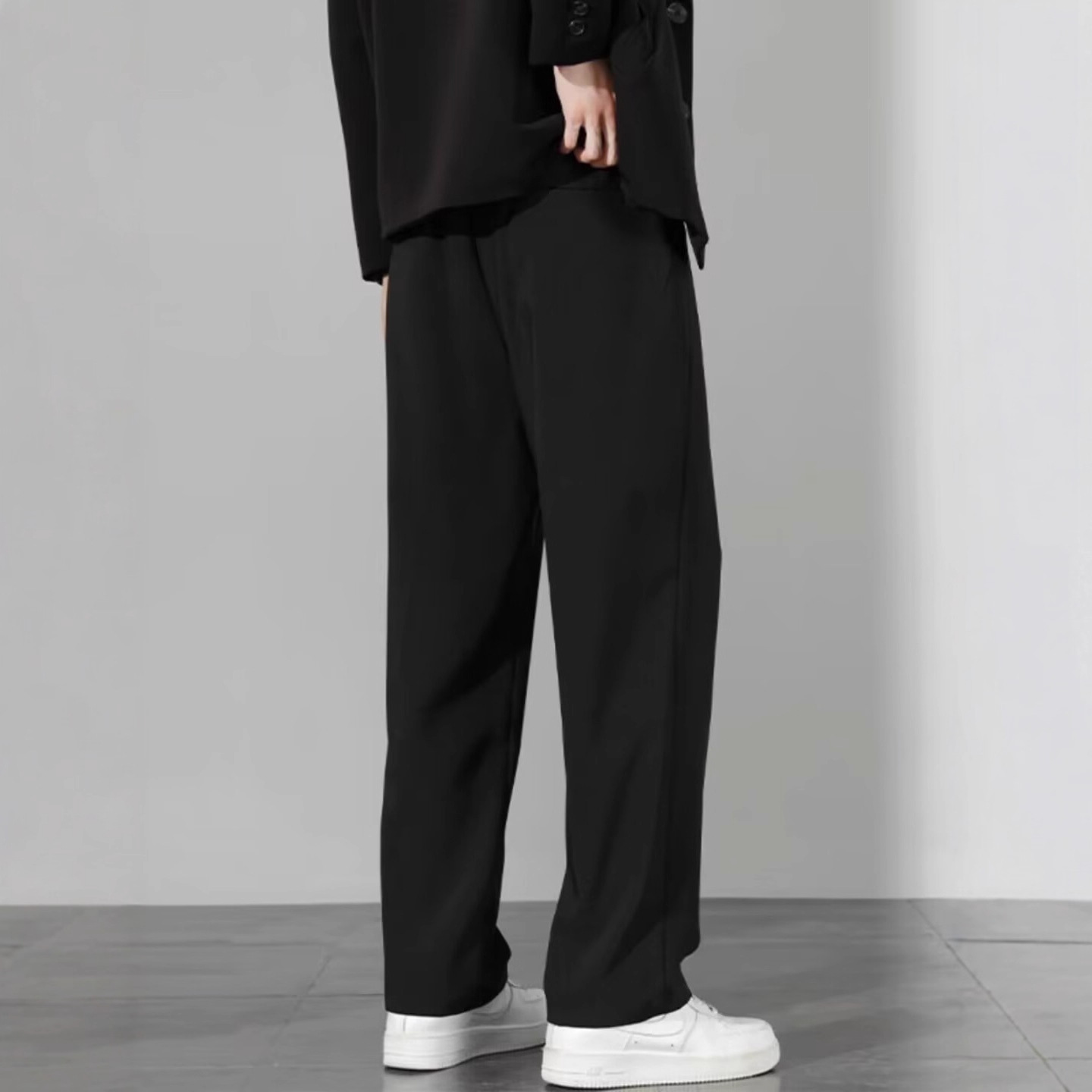 Men's Loose Straight Leg Casual Trousers For Spring Autumn Trendy Black Winter Pants_viptrois.com