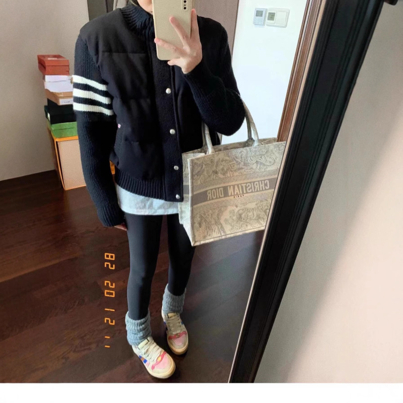 小个子穿搭针织拼接羽绒棉服女短款TB冬季休闲外套女立领棉衣加厚|undefined
