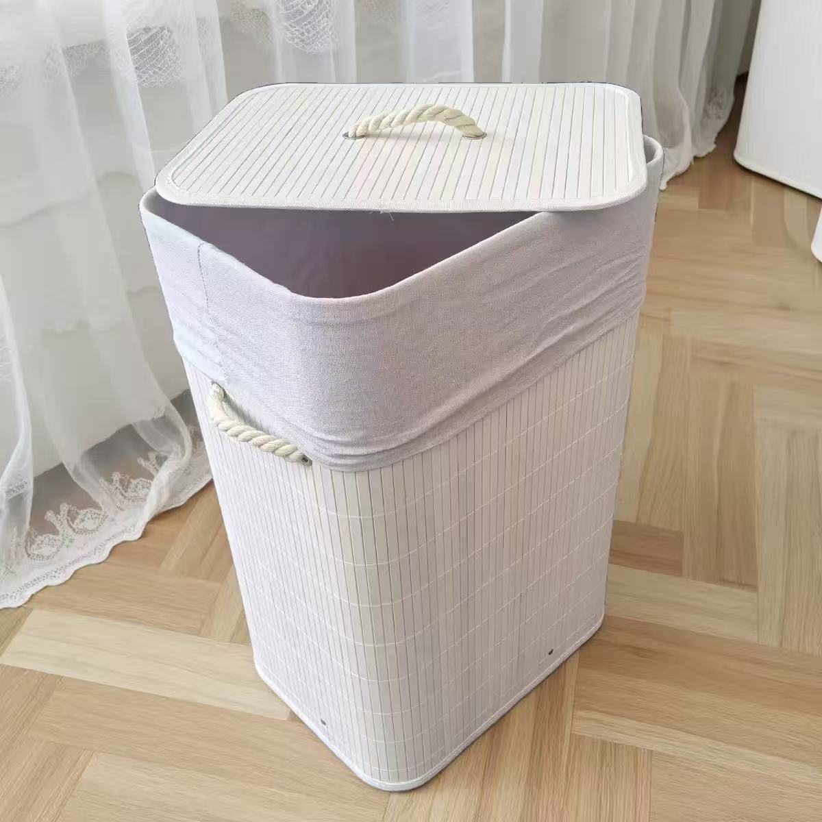 Cesta de ropa sucia transfronteriza con bolsillo interior con cubierta de bambú y madera plegable Cesta de almacenamiento de ropa sucia Cesta de ropa sucia