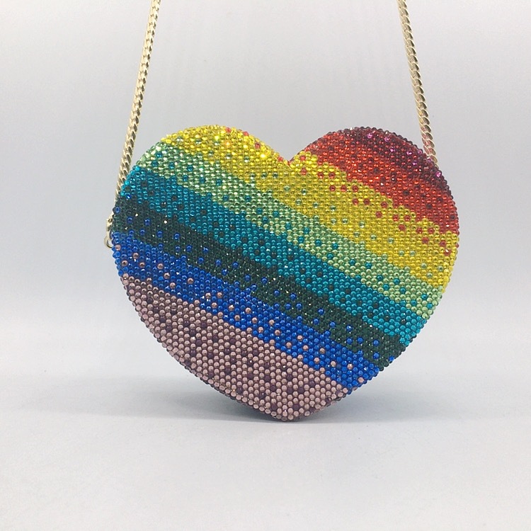 Bolsa de cena de diamantes de color arco iris nuevo amor transfronterizo lleno de diamantes banquete de mano bolsa de mujer bolsa de embrague duro