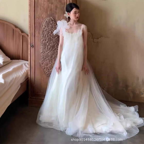 Mori Fairy Sling Korean Style Travel Light Wedding Dress French Bride Wedding Flower Portrait Morning Dress Evening Dress 120