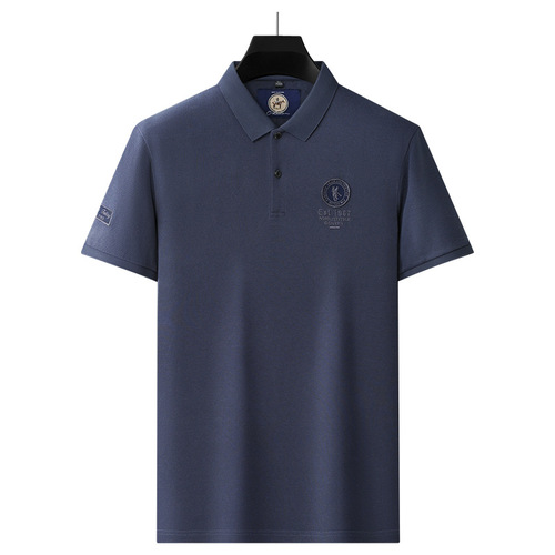 Heavyweight Summer New Thin Xinjiang Cotton Fabric Fashion Embroidered Short-Sleeve Everyday Casual Solid Color POLO Shirt for Men