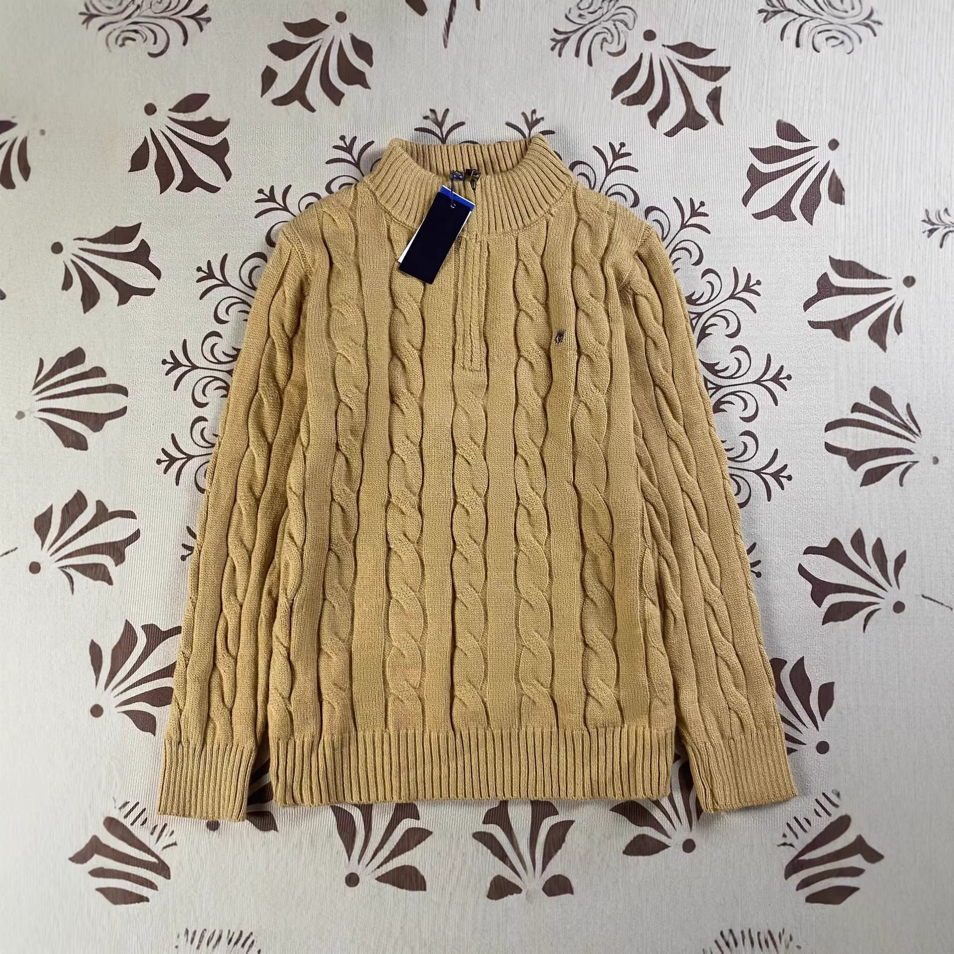Rl Ralph Lauren Logo Autumn and Winter Stand Collar Knit Sweater for Men, Cable Knit Couple's Embroidered Half-Zip Sweater for Women, Qr Code Available
