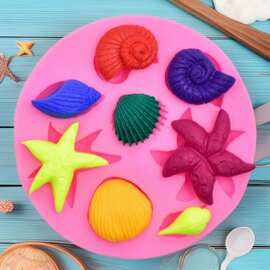 亚马逊爆款海螺海星贝壳硅胶模具翻糖巧克力蛋糕装饰模具 DIY烘培