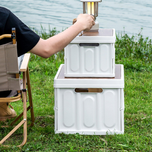 Retro outdoor camping stall storage box car portable picnic folding storage box wooden outdoor box